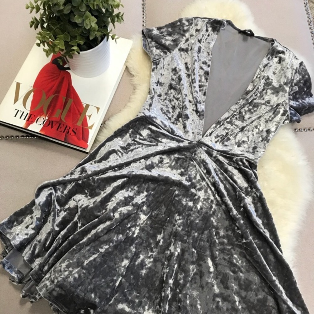Crushed Velvet Deep-V Skater Dress